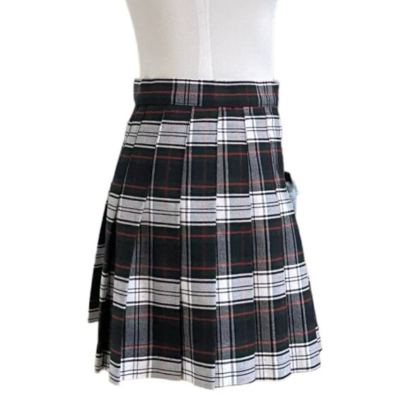 AMERICAN APPAREL BLACK WHITE RED PLAID HIGH RISE MINI PLEATED SKATER SKIRT - XS - Picture 3 of 9